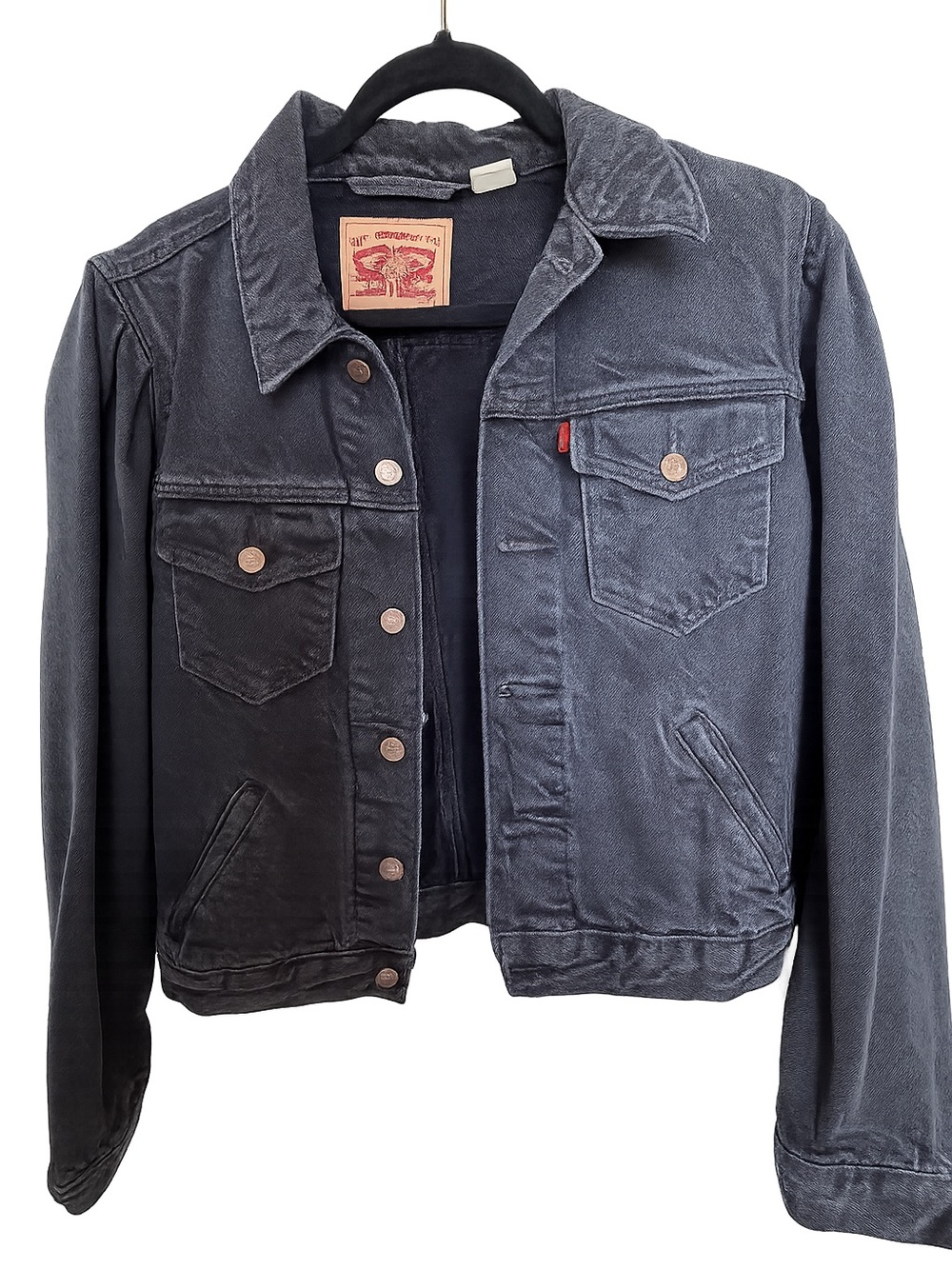 Levi's Washed Black Denim Trucker Jacket With Puffed Sleeves